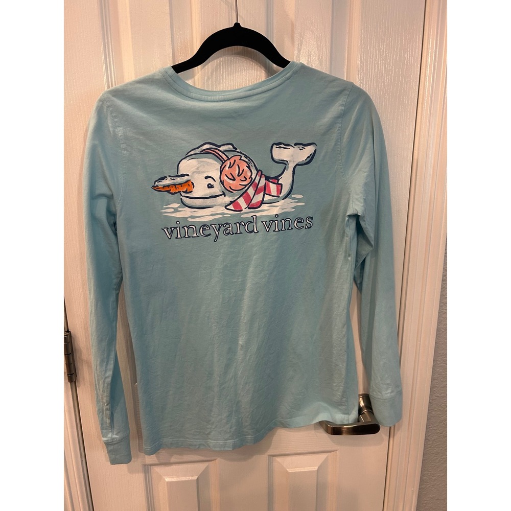 Vineyard Vines Long Sleeve T-Shirt Blue Holiday Narwhal Whale Pocket Tee XS